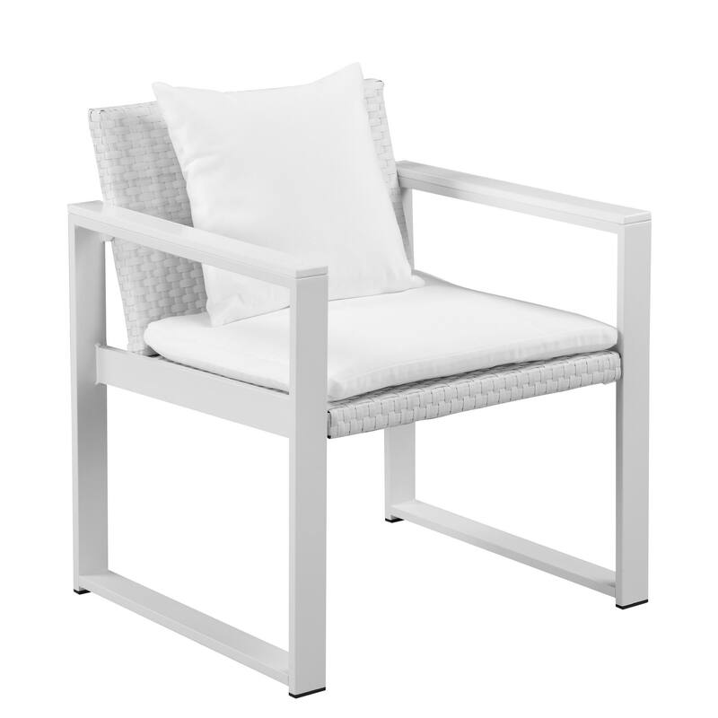 Lark 28 Inch Outdoor Armchair, All Weather Rattan Backrest, White Fabric - White