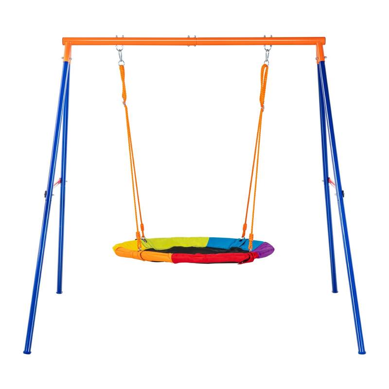 40 Inch Saucer Swing Seat with A Shaped Metal Frame Stand Ideal Gift for Kids - 81.10"L x 72.05"W x 71.26"H