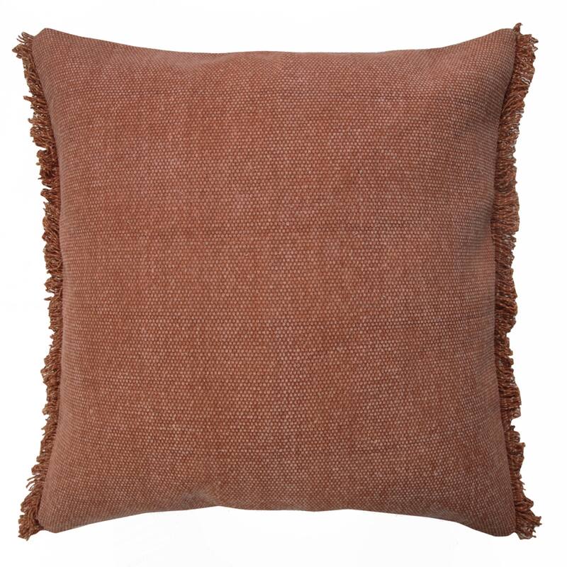 Textured Square Throw Pillows with Fringes - 20" - Adobe Brown - Set of 2