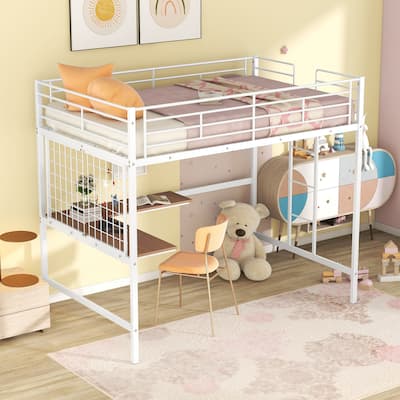 Full Metal Loft Bed - Desk & Metal Grid