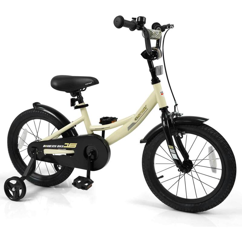 Costway 14" Kids Bike with Removable Training Wheels Adjustable Seat & - See Details - 16"-Beige