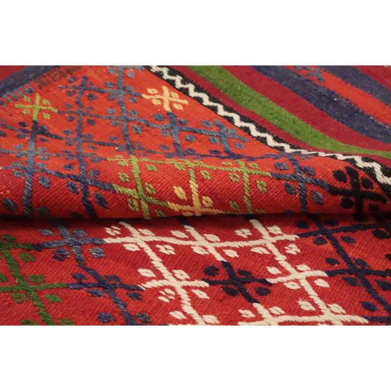 Hand Woven Oriental 100% Wool Carpet Southwestern Tribal Multi-Colored Kilim Area Rug - 9' 6'' X 6' 1''