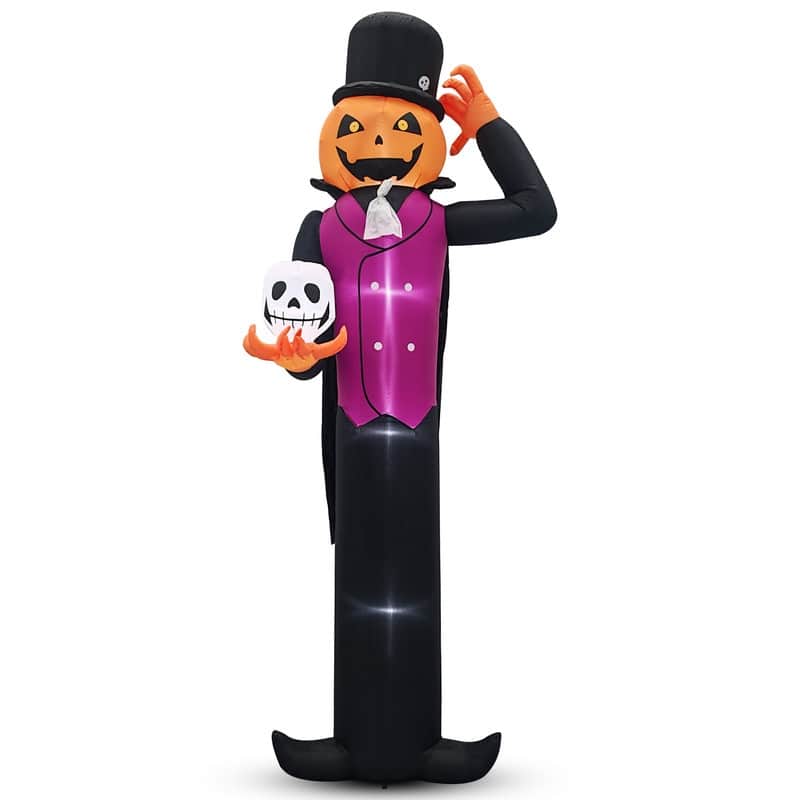 12FT Giant Pumpkin Man Holding Skull Halloween Inflatable Outdoor Decorations - Black