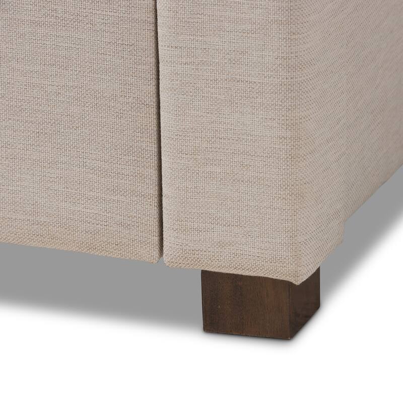 Modern Fabric Storage Bed - Beige Upholstered Platform Bed Frame - Low Profile Bed for Bedrooms