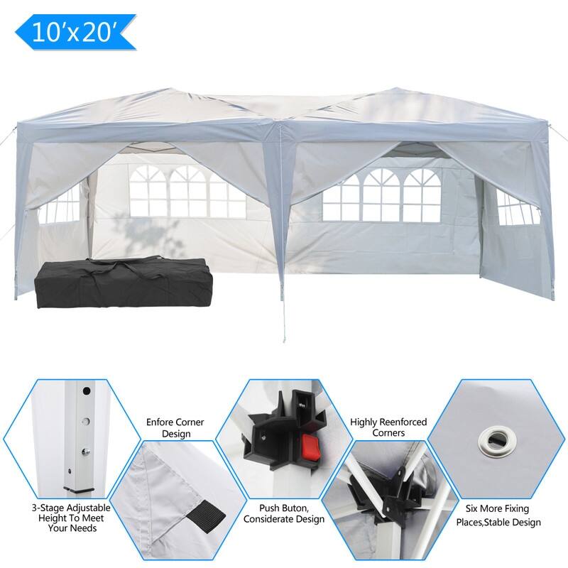 20x10FT Four Windows and Two Doors Practical Waterproof Folding Tent White