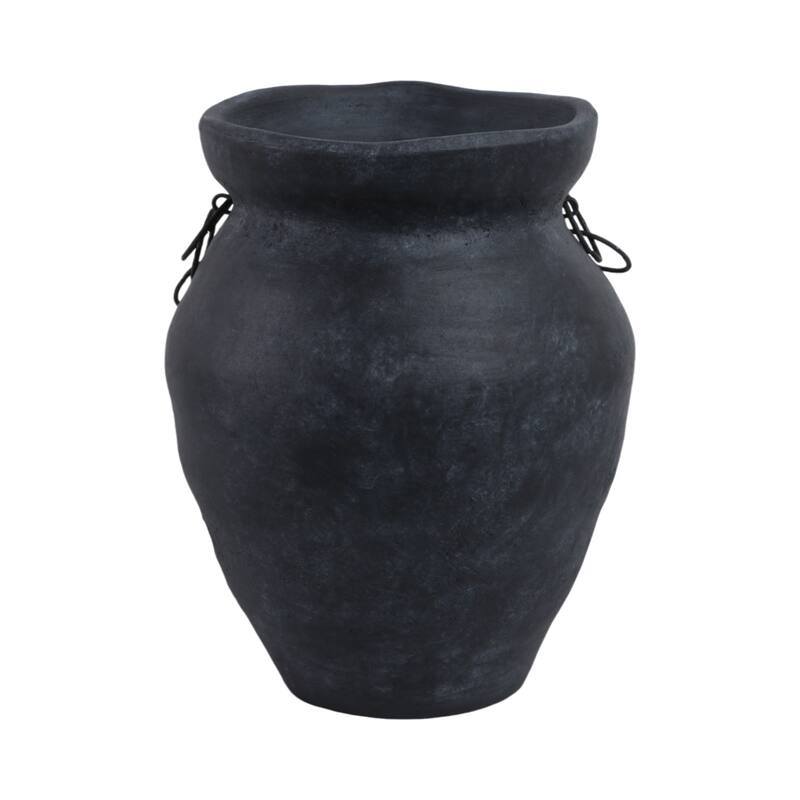 Pottery Terracotta Vase with Ring Accent Detail Modern Display Piece