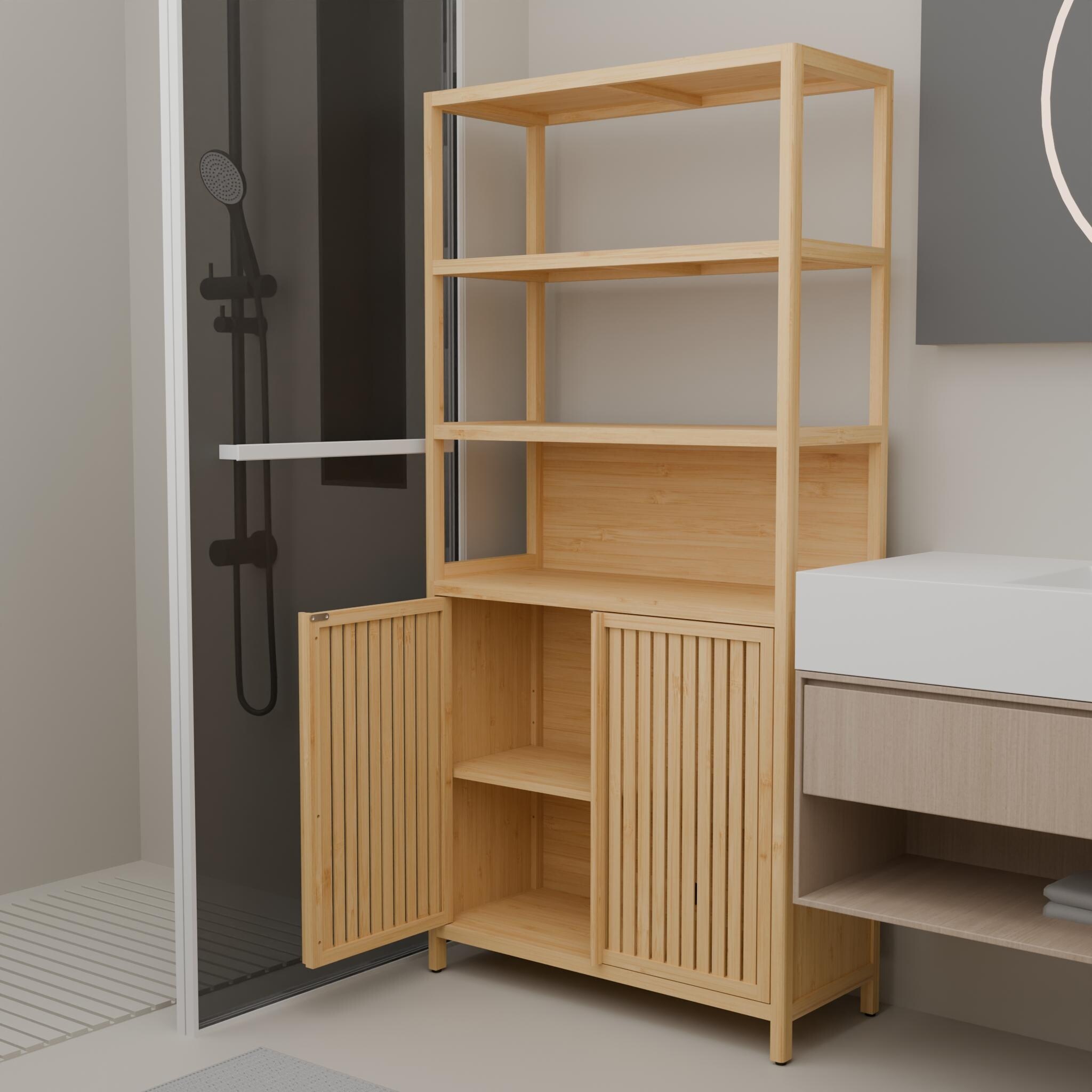 GDFStudio - Freestanding 64.77'' Bamboo Linen Tower Organizer