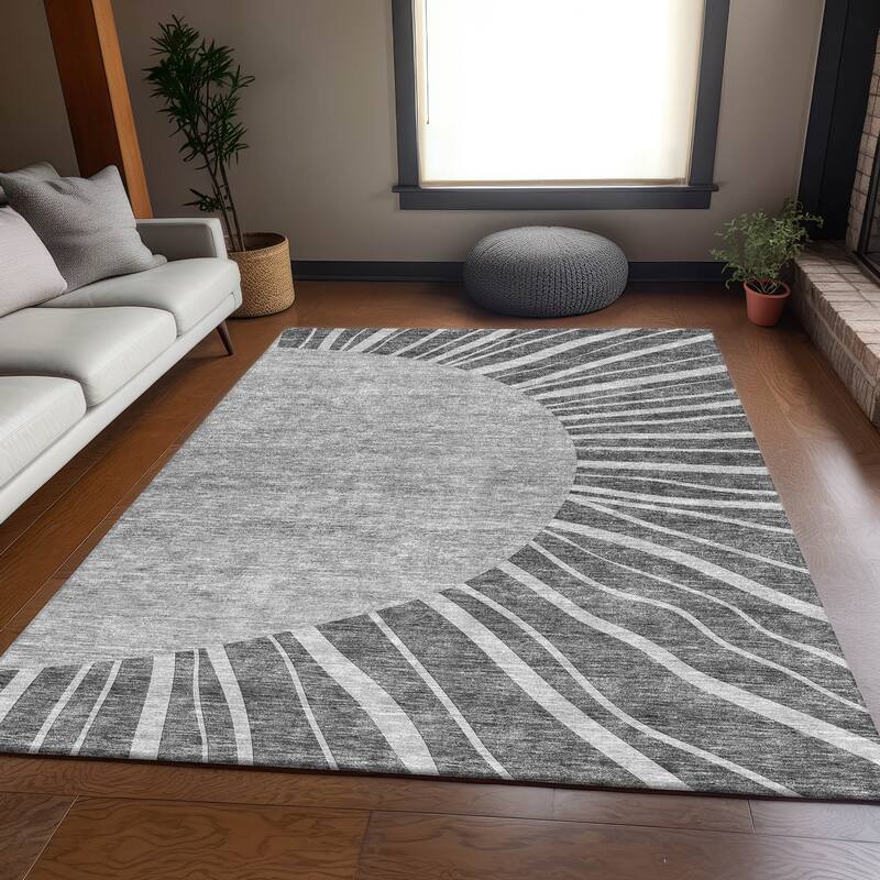 Premium Washable Super Soft Contemporary Rays Mayfield Rug - Charcoal - 8' x 10' - Rectangle