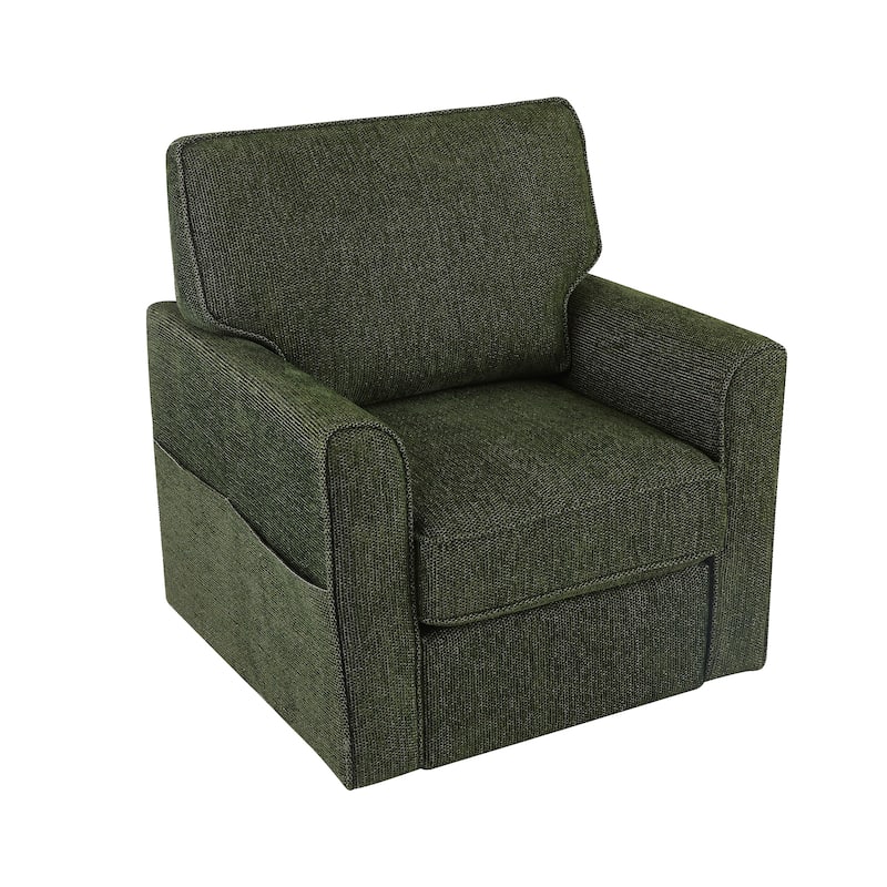 Chenille 360° Swivel Barrel Chair with Side Pockets, Ergonomic Support, and Removable Cushions