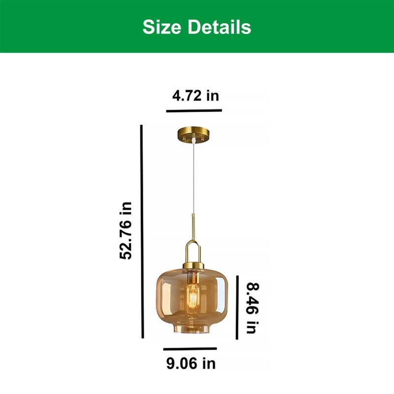 1 Pack hangable light gold pendant light glass, metal bedroom light
