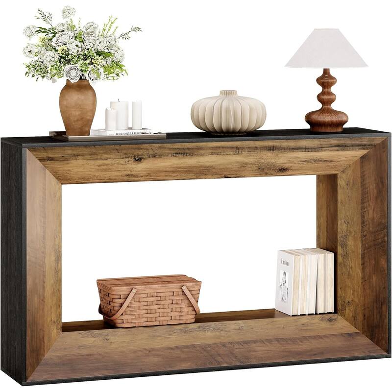 Brown Vintage Style Console Table with Geometric Design MDF Wood Entryway Sofa Hallway Table 55 Inch - 55.12" x 11.81" x 33.46" - Brown