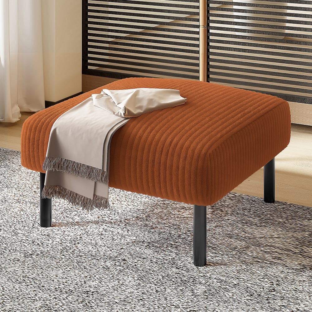 HOMEFUN Corduroy Upholstered Mid-century Modern Square Wood Frame Ottoman with Soft Padded Seat