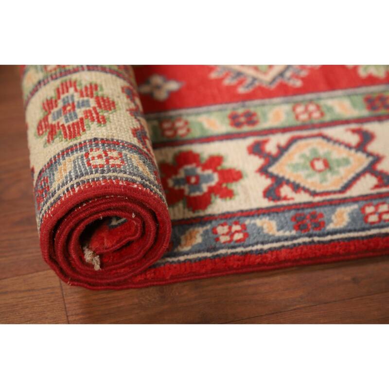 Red Kazak Foyer Rug Hand-Knotted Traditional Wool Carpet - 2'8"x 3'11"