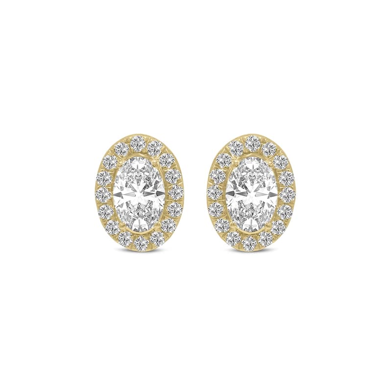 Marquee 1/2 Carat TW Oval Shape Lab Grown Diamond Halo Earrings in 14K Yellow Gold