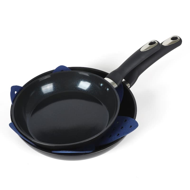 Oster Hawke 14 Piece Aluminum Premium PFA Free Ceramic Nonstick Blue Sapphire Pots and Pans Cookware Set W/ Induction Base