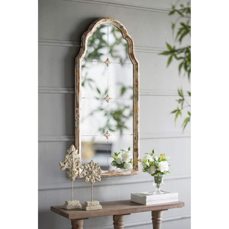 22" x 48" Large Cream & Gold Framed Wall Mirror, Wood Arched Mirror with Decorative Window Look for Living Room, Bathroom