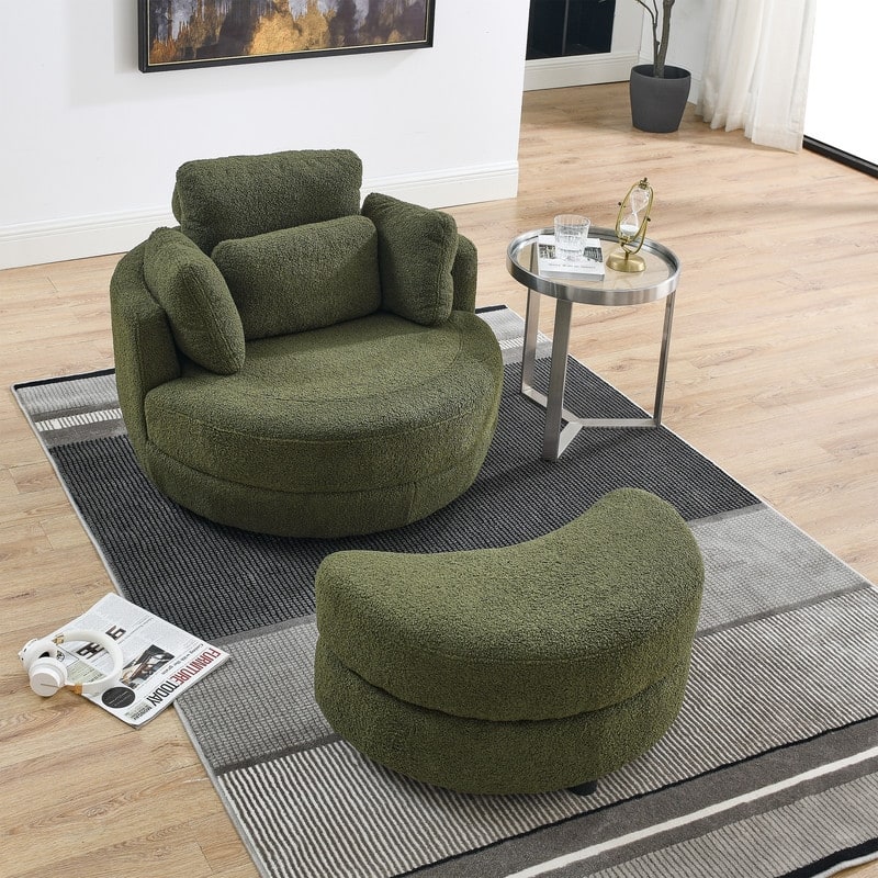 Modern style round double sofa chair leisure armchair, teddy velvet fabric - Green