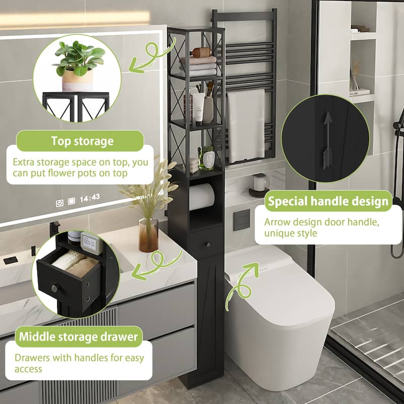 Javlergo Tall Bathroom Cabinet, Narrow Slim Storage Cabinet with Toilet Paper Holder and Drawer For Small Spaces