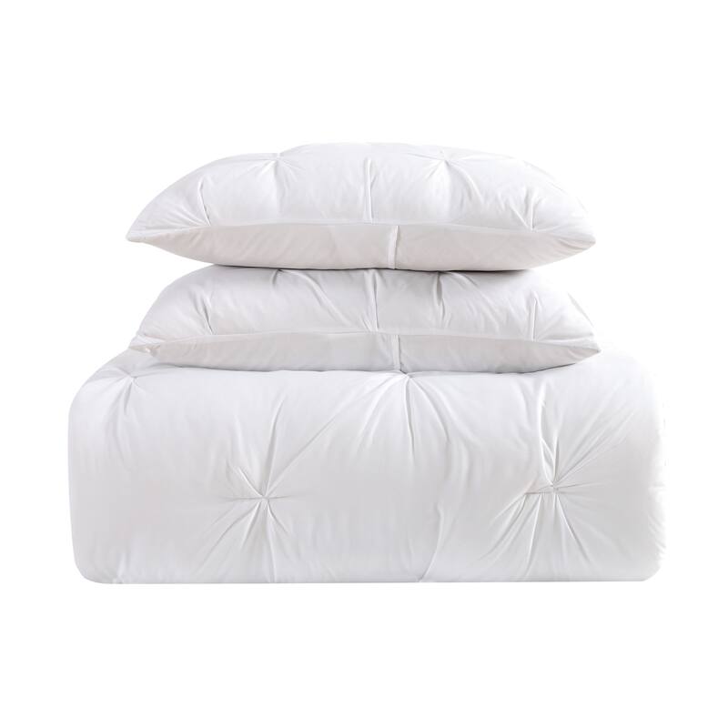 Truly Soft Pinch Pleat Solid 3-piece Microfiber Comforter Set
