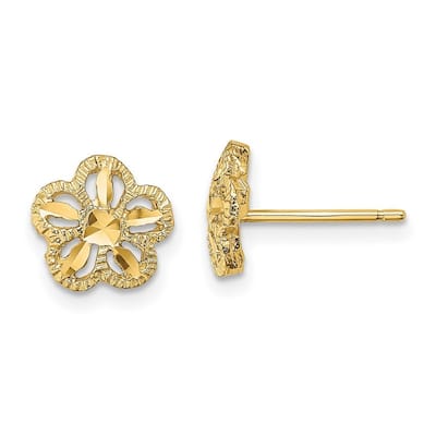 Curata 10k Yellow Gold 8.1x8.1mm Sparkle Cut Flower Post Earrings