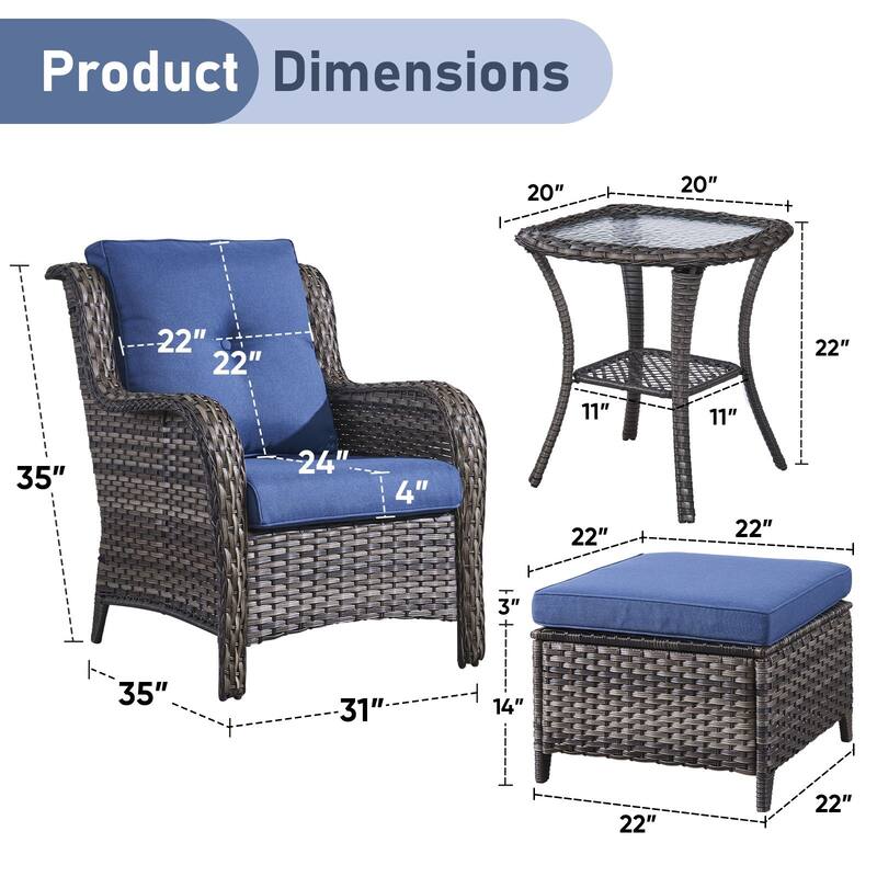 Pocassy 5 Pieces Outdoor Patio Chairs Ottoman Table with Cushion
