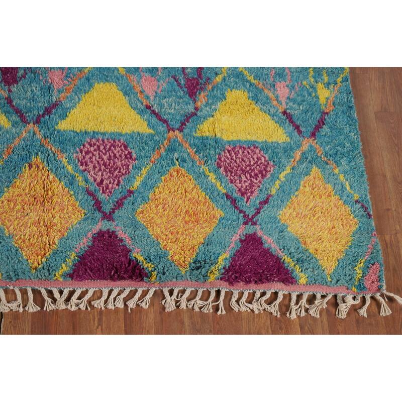 All-Over Trellis Plush Moroccan Area Rug Handmade Wool Carpet - 6'8" x 10'5"
