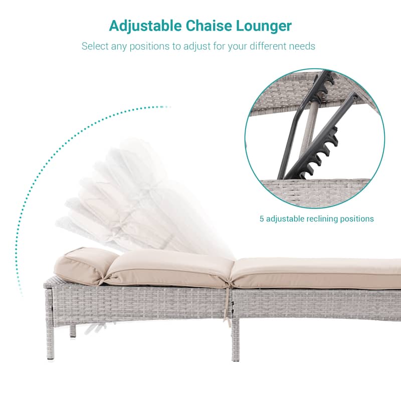 BONOSUKI Lounge Chaise Patio Rattan Chair Adjustable Inclination Angle
