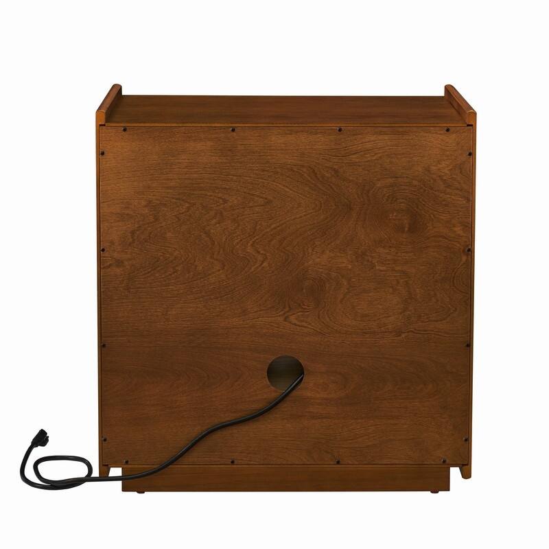 Mid Century Modern 2-Drawer Nightstand with Charging Station and Open Shelf for Bedroom Storage and Convenience