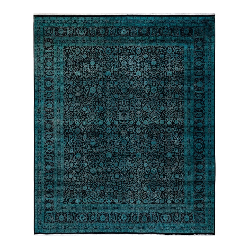 Overton Hand Knotted Wool Vintage Inspired Modern Contemporary Overdyed Green Area Rug - 8' 4" x 10' 1"