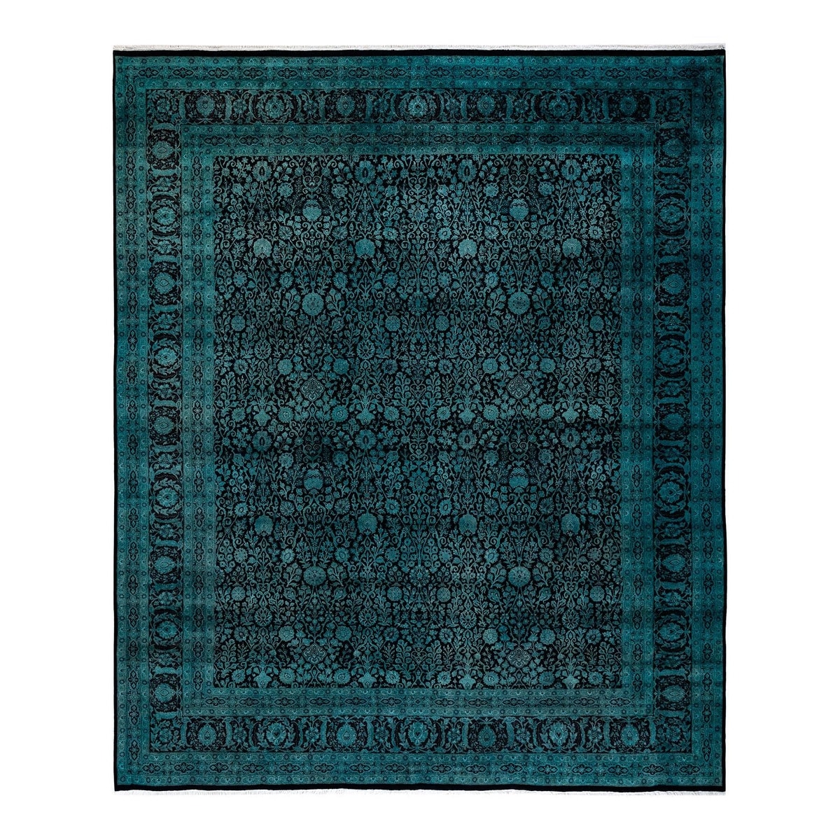 Overton Hand Knotted Wool Vintage Inspired Modern Contemporary Overdyed Green Area Rug - 8' 4" x 10' 1"