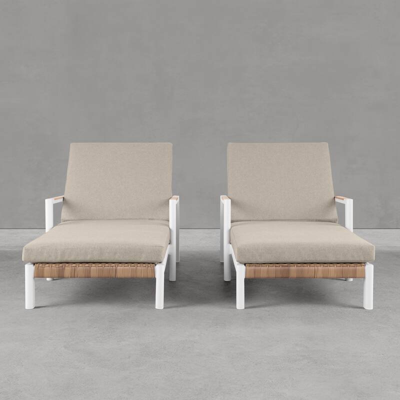 Arlo Teak & Wicker Aluminum Dual-Use Outdoor Chaise Lounge (Set of 2)