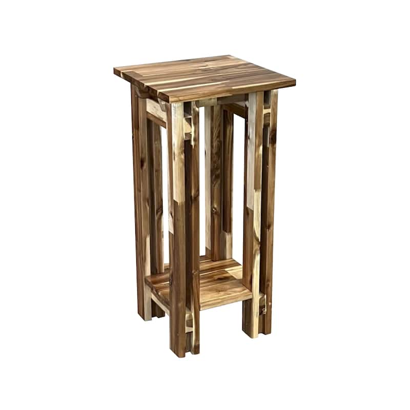 Acacia Wood Architectural Plant Stand with Shelf - Natural