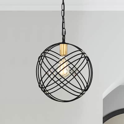 Jaipem 12 Inch Modern Matte Black Crystal Pendant Ceiling Light