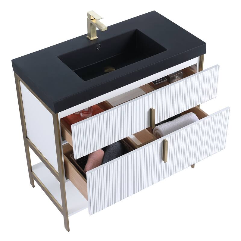 Fine Fixtures Serenity Modern Bathroom Vanity with Black Gel Acrylic Top