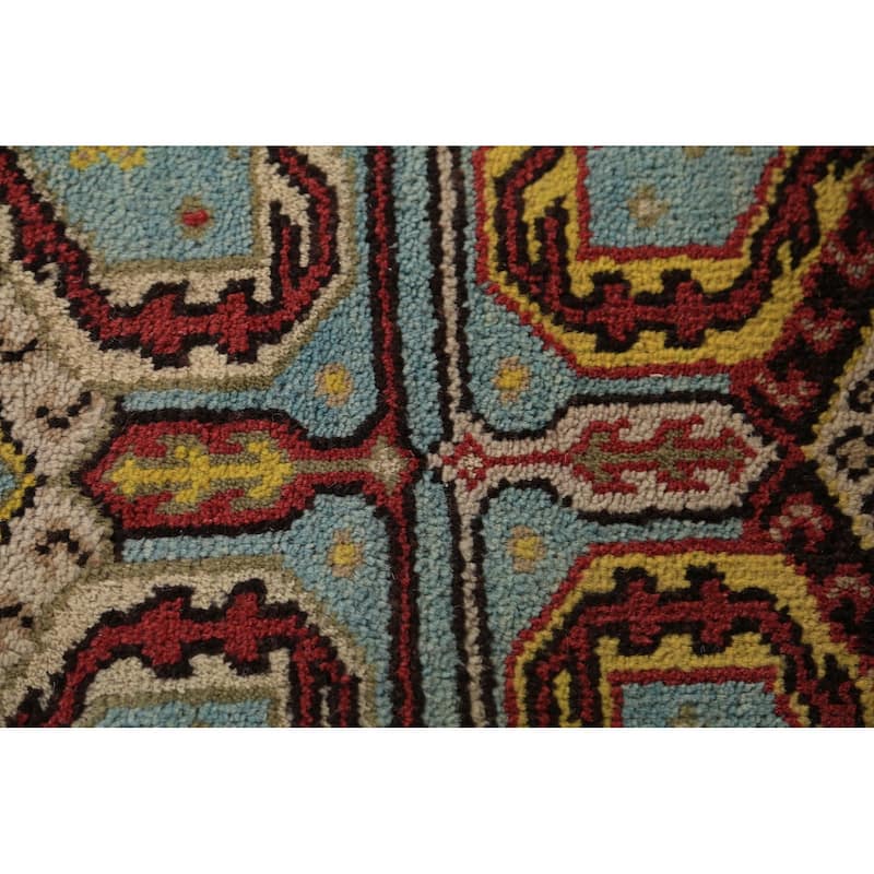 Light Blue Geometric Kazak Indian Runner Rug Handmade Wool Carpet - 2'6"x 9'11"