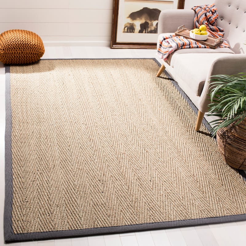 SAFAVIEH Natural Fiber Trilby Herringbone Seagrass Rug - 3' x 5' - Natural/Dark Grey