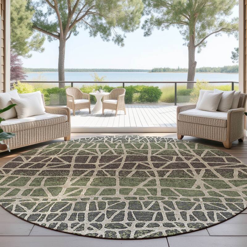 Machine Washable Indoor/ Outdoor Boho Global Chantille Rug - Fern - 8' x 8'