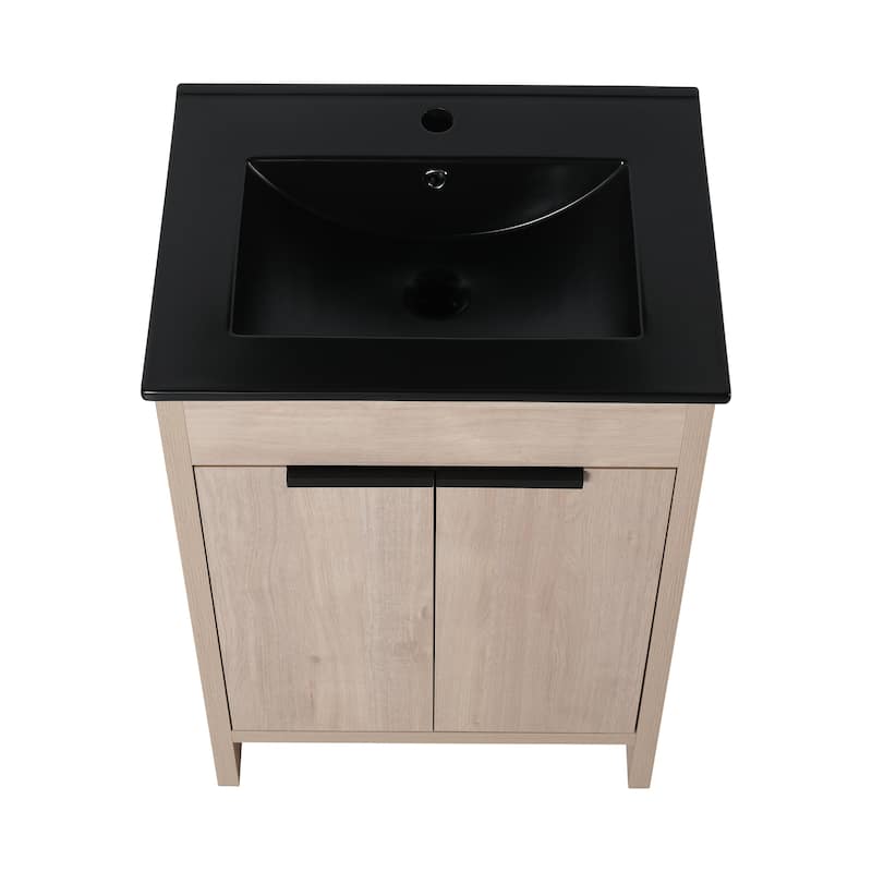 24 Inch Freestanding Bathroom Vanity With White Ceramic Sink