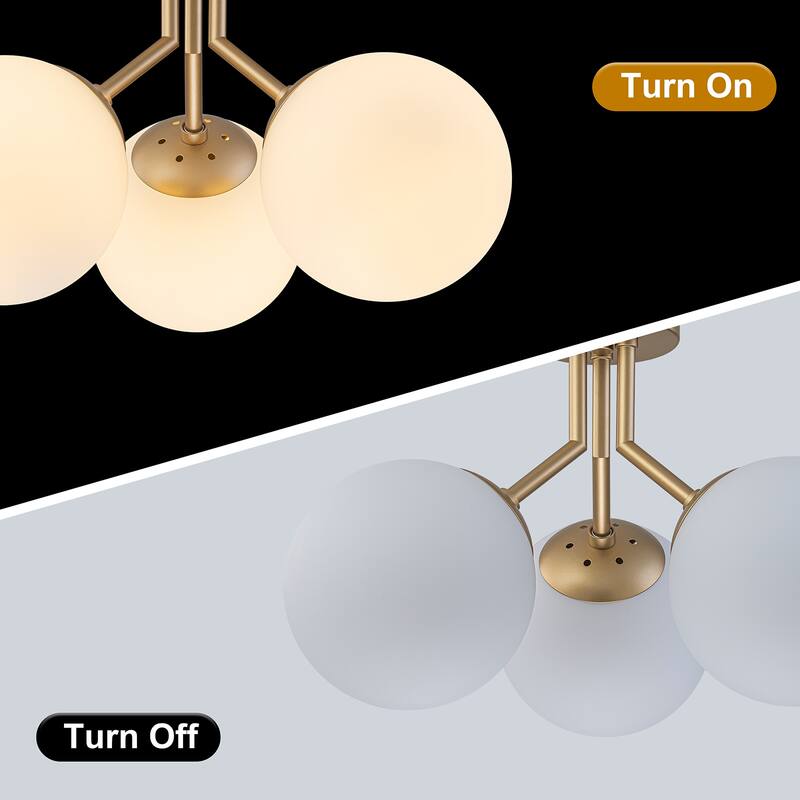 Starsky 3-light 18in. Modern Sputnik Ceiling Light Frosted Globe Glass Bubble Semi Flush Mount