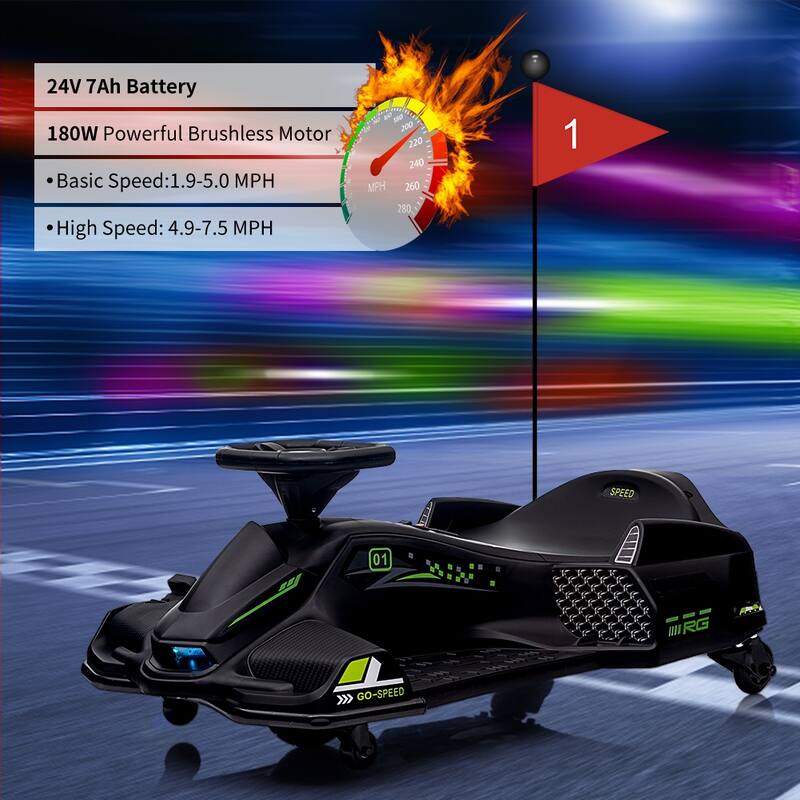 24V Kids Drift Go Kart, Electric Drifting Car with 180w Brushless Motor for Kids Best Gift