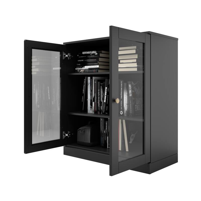 Palace Imports 100% Solid Wood TV Stand with Clear Glass Doors for TVs up to 32"