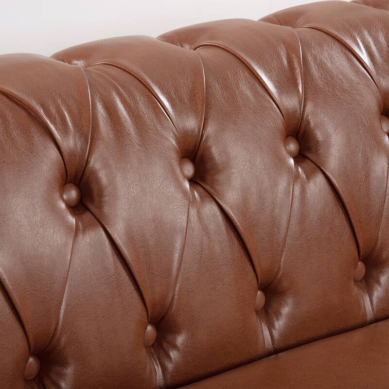 84.65" PU Leather Chesterfield Sofa with Rolled Arms (3-Seater)