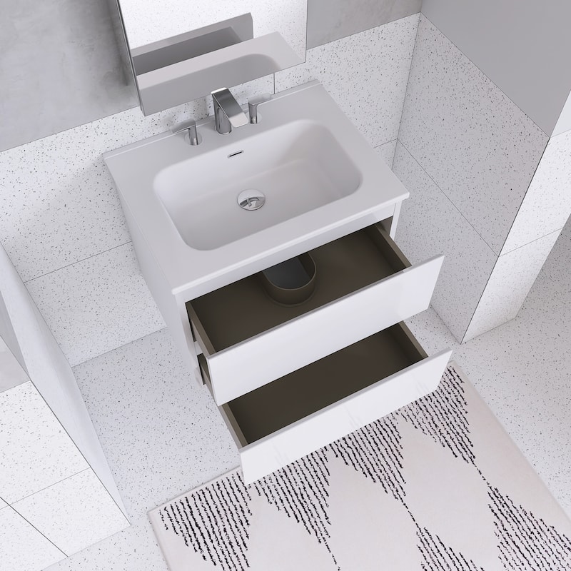 Floating Integrated Bathroom Vanity with Ceramic Sink, Three Faucet Holes