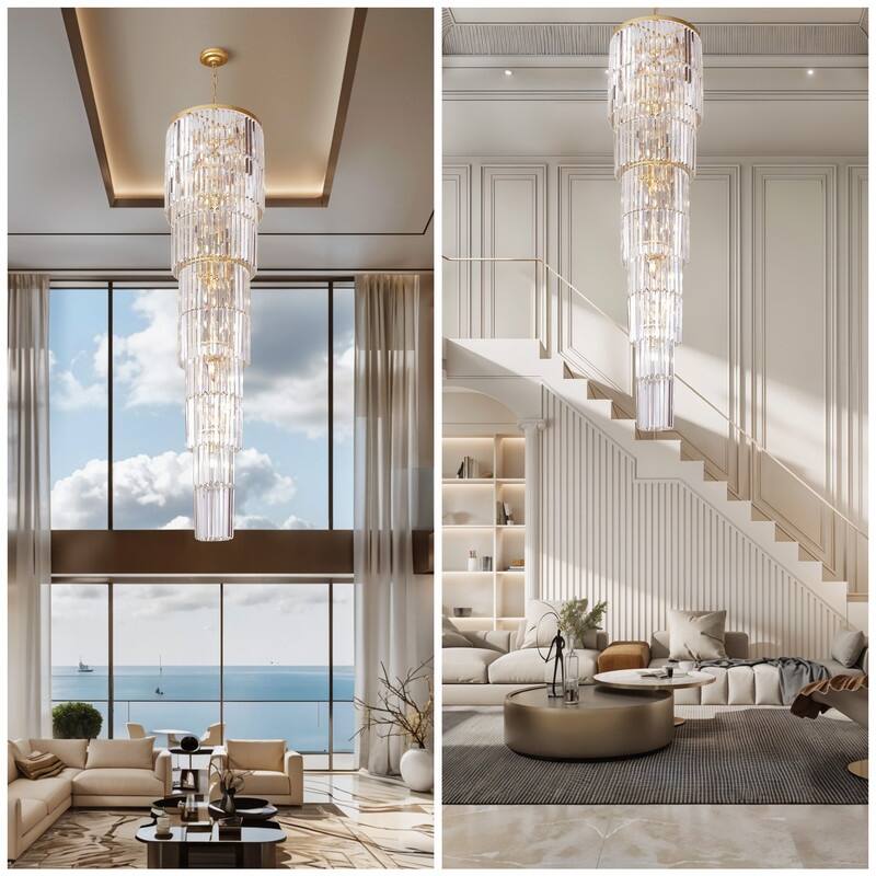 KAYLA 125 in. 20-Light Gold Crystal Chandelier- High Ceiling Lighting Fixture