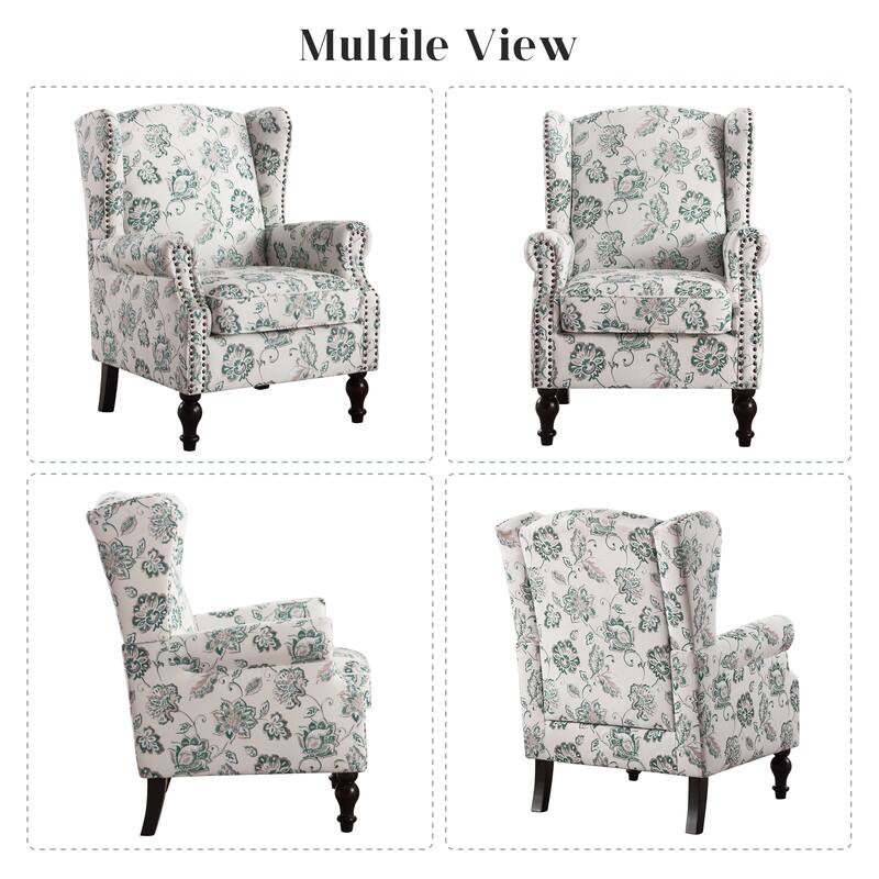 HOMYKA 29'' Wide Floral Pattern Wingback Accent Armchair with Nailhead Trim