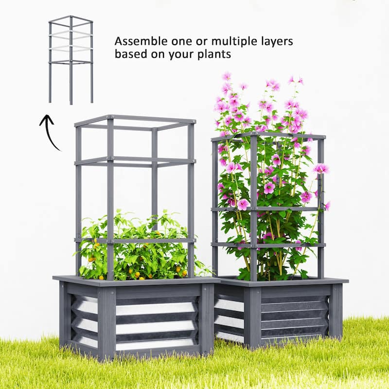 Raised Garden Bed with Trellis for Outdoor Gardening Wooden and Steel Planter Box for Climbing Plants Vegetables