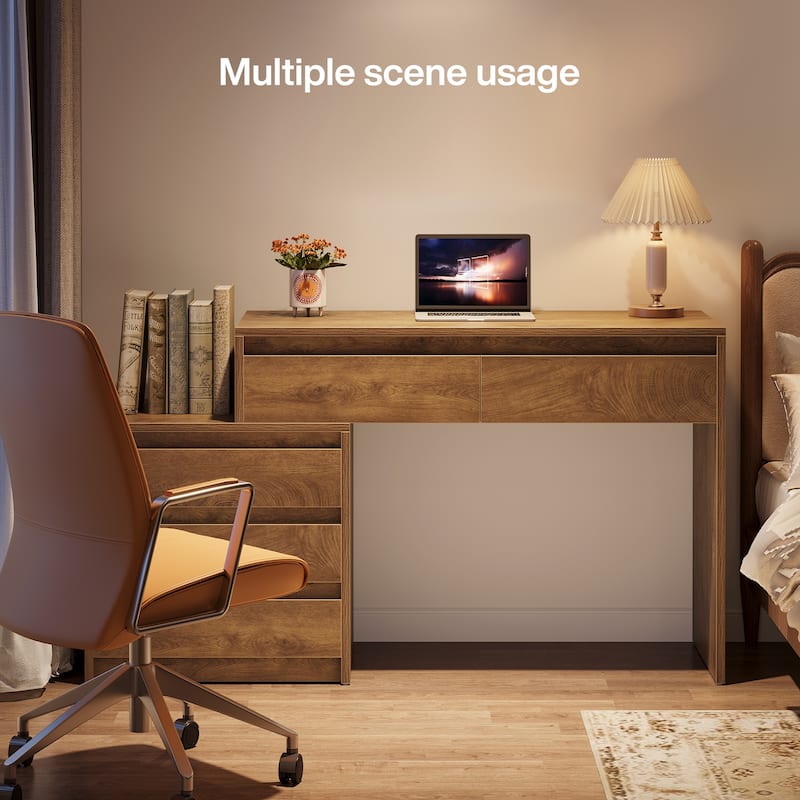 Industrial Computer Desk with 5 Drawers & File Cabinet, Rustic Wood Office Desk with Printer Stand for Small Spaces