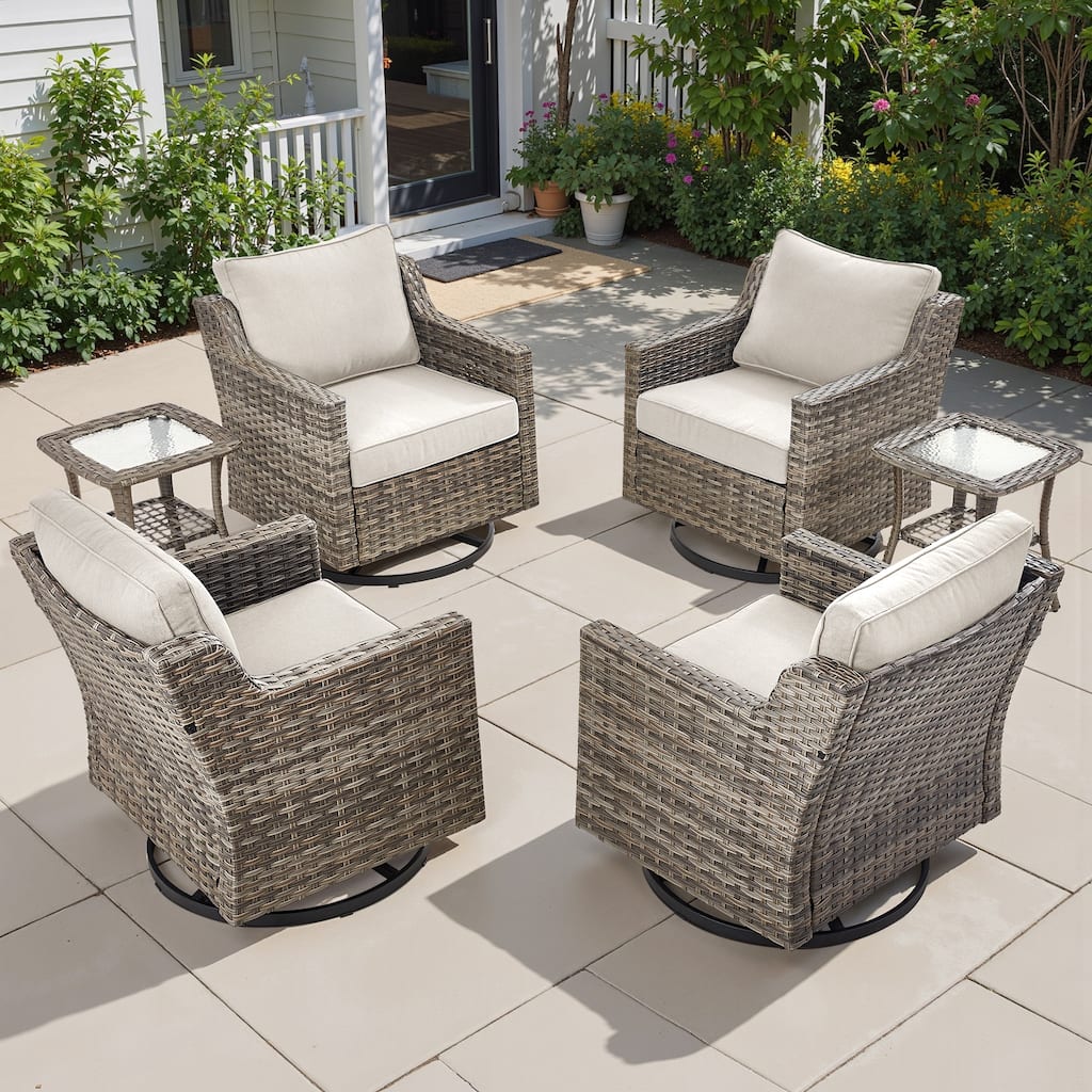 Pocassy 6-Piece Glider Swivel Chairs with Side Table Set