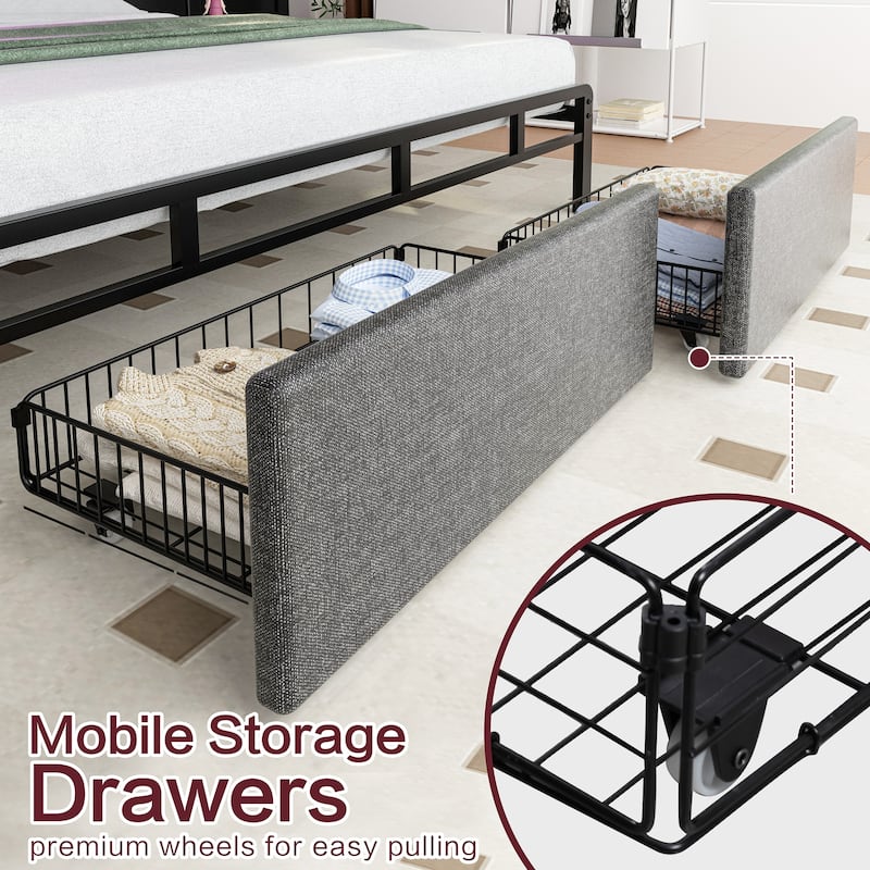 Full & Queen Size Bed Frame with LED Headboard, USB Charging – Modern Platform Bed Base with Under-Bed Clearance