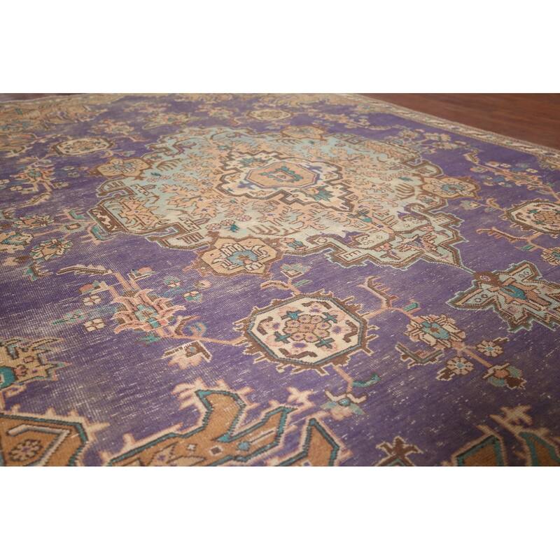 Distressed Purple Tabriz Persian Vintage Area Rug Handmade Wool Carpet - 6'0"x 9'2"